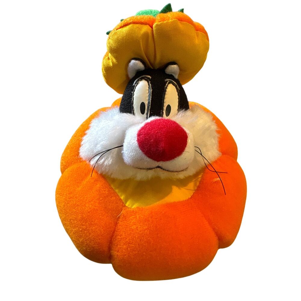 Vintage 1997 Halloween Looney Tunes Sylvester the Cat in Pumpkin Ace Plush